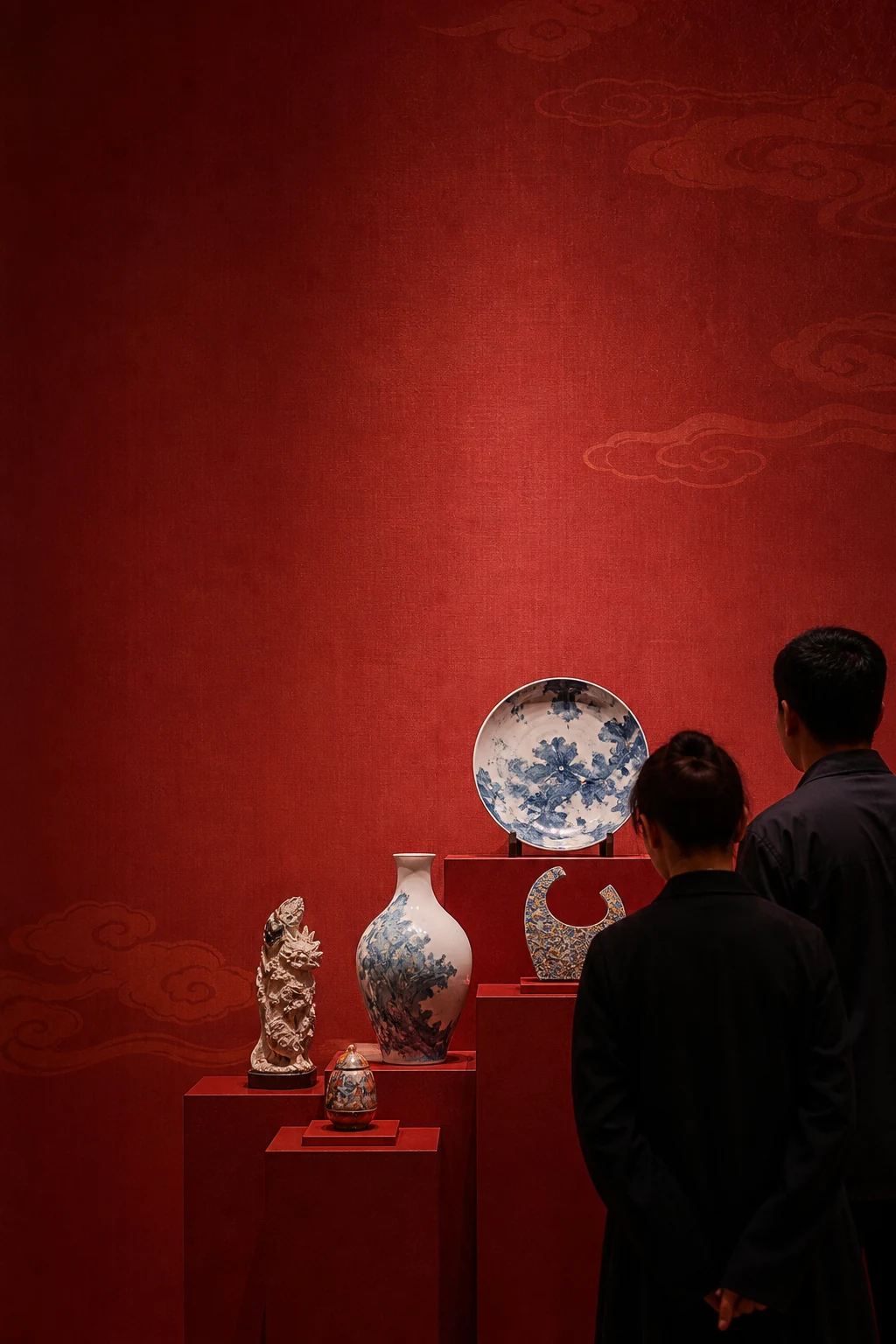 观众在中国红展厅中观看陶瓷创作成果
