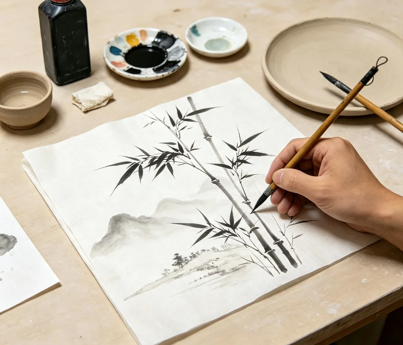 笔墨绘画材料与传统绘画学习场景